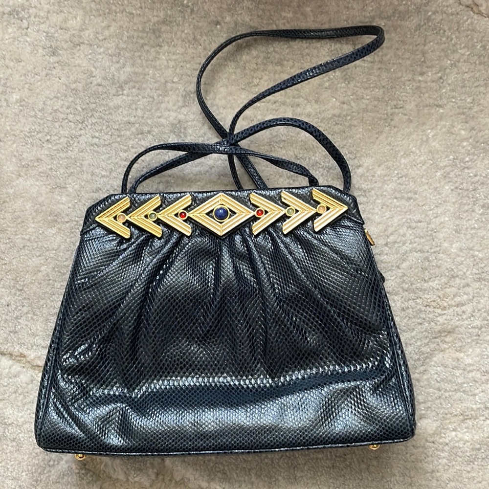 JUDITH LEIBER Evening clutch reptile skin blue